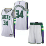 ست تاپ و شلوارک لباس بسکتبال میلواکی باکس سفید NBA Milwaukee Bucks Basketball Jerseys