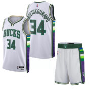 ست تاپ و شلوارک لباس بسکتبال میلواکی باکس سفید NBA Milwaukee Bucks Basketball Jerseys