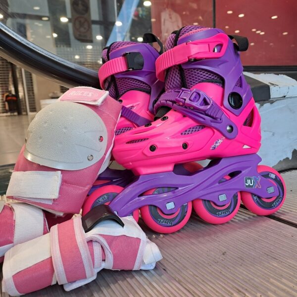 اسکیت دخترانه پسرانه بچگانه هارد آموزشی اورجینال JUX صورتی + ست ایمنی